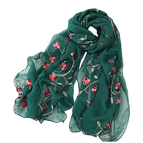 Pluto & Fox Damen Foulard bestickt mit Blumen Seidenschal Elegantes Retro-Design Schal Halsstola (Grün) von Pluto & Fox