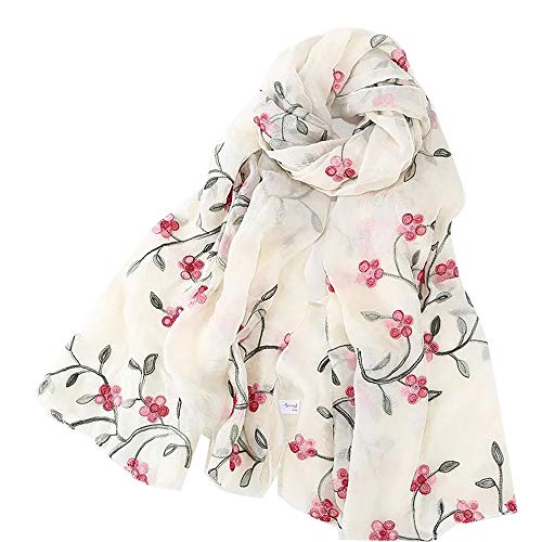 Pluto & Fox Damen Foulard bestickt mit Blumen Seidenschal Elegantes Retro-Design Schal Halsstola (Beige) von Pluto & Fox