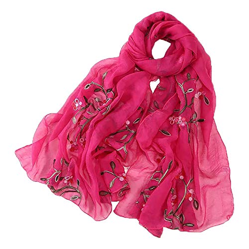 Pluto & Fox Damen Foulard bestickt mit Blumen Seidenschal Elegantes Retro-Design Schal Halsstola (Fuchsie) von Pluto & Fox