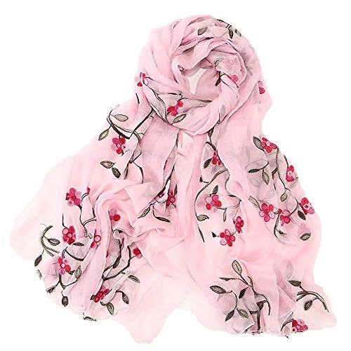 Pluto & Fox Damen Foulard bestickt mit Blumen Seidenschal Elegantes Retro-Design Schal Halsstola (Hell-Pink) von Pluto & Fox