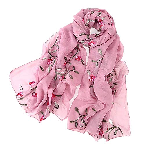 Pluto & Fox Damen Foulard bestickt mit Blumen Seidenschal Elegantes Retro-Design Schal Halsstola (Rosa) von Pluto & Fox