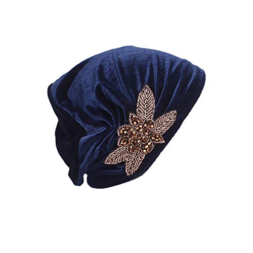 Velvet Beanie Cap mit Blume Glatte Farbe Turban für Frau Kopf für Krebs Chemo Onkologische Chemo Night Hair Loss Hair (Blau) von Pluto & Fox