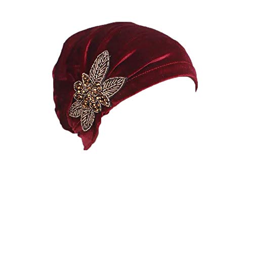 Velvet Beanie Cap mit Blume Glatte Farbe Turban für Frau Kopf für Krebs Chemo Onkologische Chemo Night Hair Loss Hair (Winerot) von Pluto & Fox