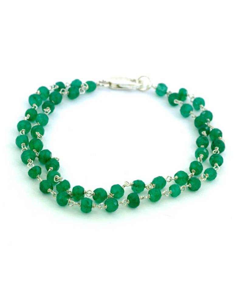3 Mm-4 Mm Zweireihiges Natürliches Earthmined Smaragd Edelstein Armband in Sterling Silber Draht, Individuelle Länge Und Finish Option von PlutoJewels