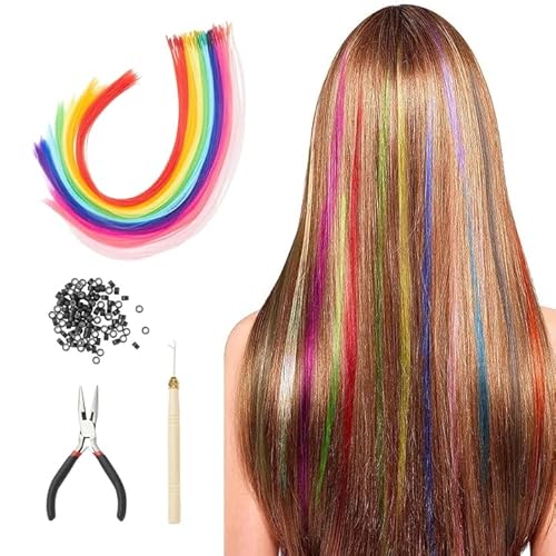 100 Pcs Haarsträhnen Kinder Haarsträhnen Zum Einflechten 10 Farben Glitzersträhnen, 50cm Extension Bunt Mit Flechthilfe Haare, Für Frauen Mädchen Kinder Party Festival Dekoration Cosplay von Pluvyze