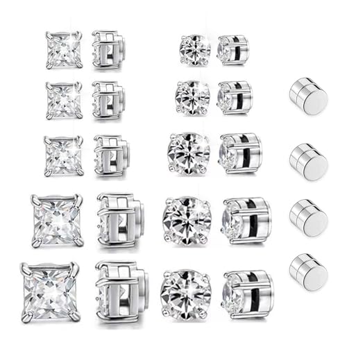 12 Paar Magnet Ohrringe Herren Damen Magnetische Ohrringe Herren Magnetohrringe Magnetic Earrings for Men Magnetisches Design, für Männer und Frauen Geeignet, Rund/Quadratisch, 4–8 mm von Pluvyze