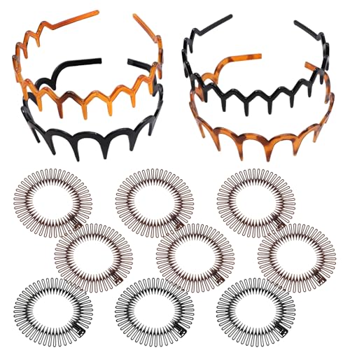 13Pcs Zickzack Haarreif Zick Zack Haarreif mit Zacken Haarreifen Damen Zickzack Haarreifen mit Zacken Haarr-eif Zack-en Elastisches für Sport Fitness Tägliches für Damen Mädchen (Schwarz/Leopard) von Pluvyze