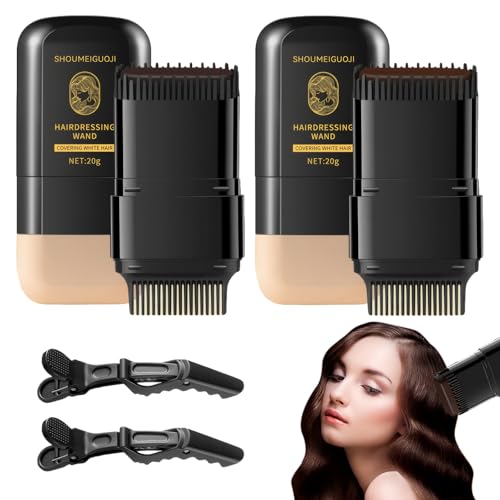 2 Pcs HaarfäRbekamm Hair Dye Comb 2-in-1 Instant Haarfärbestift mit Kamm Grauhaarabdeckung Frauen, Haarfärbestift TemporäRe HaarwurzelfäRbebüRste, Wasser- Und SchweißFest, mit 2 Haarnadeln von Pluvyze