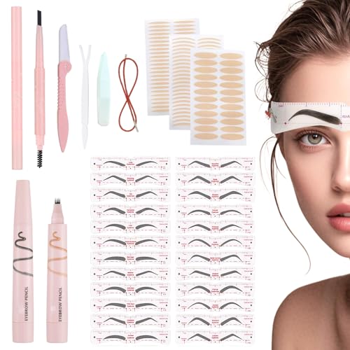 24Pcs Augenbrauen Schablone Augenbrauenschablonen Damen Augenbrauen Schablonen für Frauen Augenbrauen Former Wiederverwendbar für Schnell Make-up mit 4 Augenbrauenstift 1 Trimmer 144 Schlupflider Tape von Pluvyze