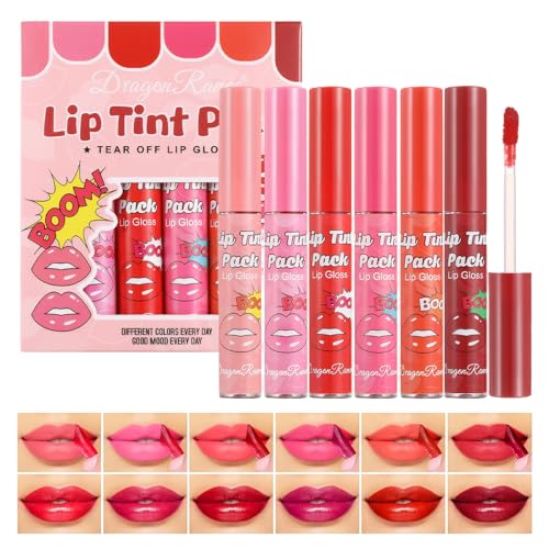 6 Farben Peel Off Lip Stain Set,Abziehbar Lippenkonturenstift Waterproof Tattoo Peel Off Lip Tint,Verschmiert Nicht und Hinterlässt Keine Flecken,Geeignet für Frauen,Atemberaubende Lippen zu Kreieren von Pluvyze