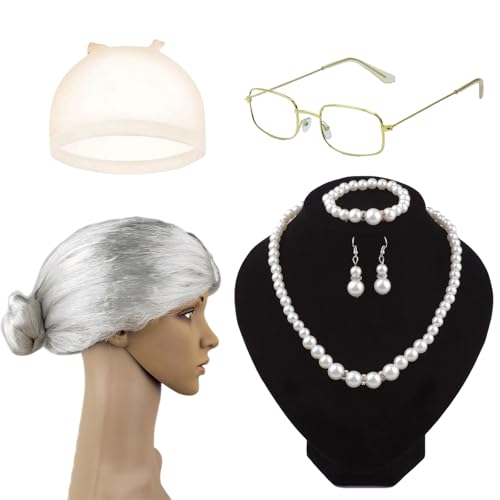 6 Stück Oma Perücke,Perücke Grau Oma,Verkleidung Oma von Pluvyze