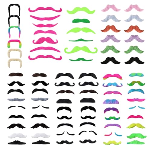 85 Pcs Schnurrbart Zum Ankleben Schnauzer Zum Ankleben BäRte Zum-Ankleben Klebe Schnurrbart Kleben Falscher Bart Klebebart Fake Beard Fake Schnurrbart FüR Fasching Und Mottopartys Mehrfarbige Mischung von Pluvyze