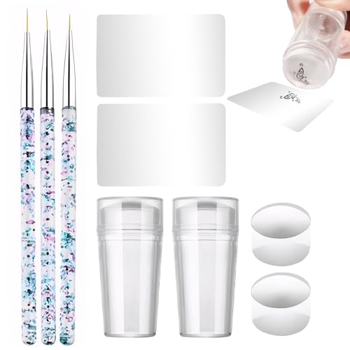 9 Stück Nagelstempel Set French Nails Stempel Silikon Transparent Nagel Stempel mit Schaber,French Nails Pinsel,Nagelwerkzeug-Zubehör,für die French-Maniküre zu Hause von Pluvyze