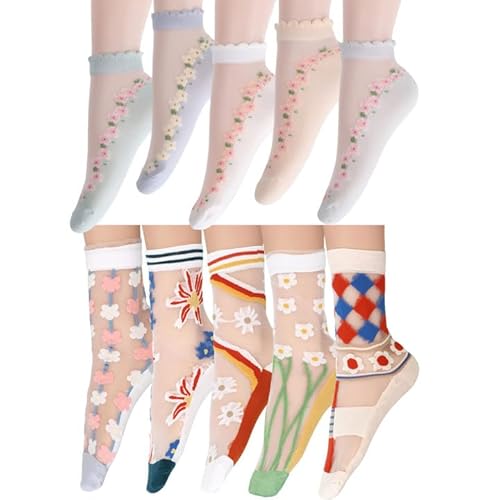 Pluvyze 10 Paar Transparente Socken Damen,Feinstrumpfsöckchen,Nylon Socken,Feinstrumpfsöckchen,Exquisit und Modisch von Pluvyze