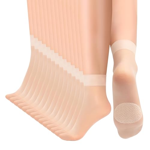 Pluvyze 14 Paar Nylonstrümpfe Damen,Nylonstrümpfe,Transparent Nylon Socken Damen,Bequem Nylon Strümpfe,Verstärkte Zehenpartie für den Täglichen Gebrauch (Helle Haut) von Pluvyze