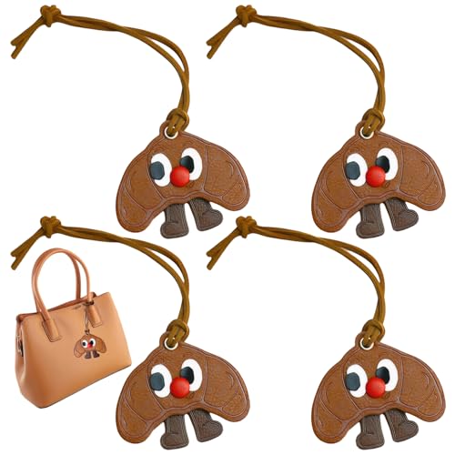 Pluvyze 4 Stück Croissant Schlüsselanhänger,Bag Charm,Keychain Cute,Croissant-Schlüsselanhänger, Ledermaterial,Lebensechte Taschendekoration,Geeignet Für Frauen,Mädchen,Kindergeschenkdekoration von Pluvyze