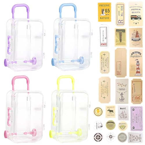 Pluvyze 4Pcs Spardose Koffer Mini Koffer Geschenkbox Miniatur Koffer Geldkoffer als Geldgeschenk Simulation Reisekoffe Sparschwein Reisekasse zum Verschenken von Geld für die Reise mit Aufkleber von Pluvyze