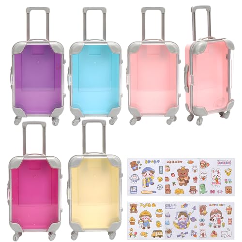 Pluvyze 6 Stück Mini Koffer Mini Reisekoffer Geschenkbox Miniatur Koffer Geeignet Spardose, Inklusive 6 Cartoon-Aufkleber Mit Verschiedenen Mustern Geeignet zum Verschenken an Kinder von Pluvyze