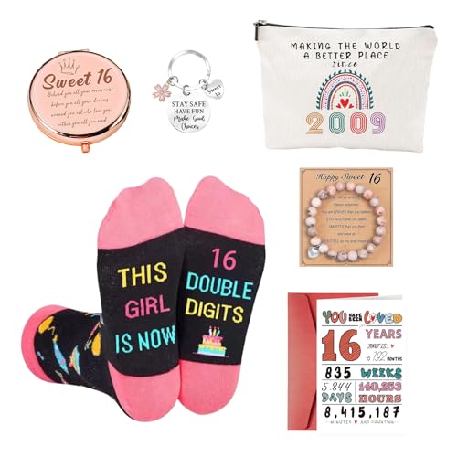 Pluvyze 6Pcs Sweet 16 Geschenke für 16 Jährige Mädchen 16 Geburtstag Mädchen Geschenk 16 Jahre Mädche-n Sweet 16 16th Geburtstag Deko für 2009 Mäd-chen Tochter Enkelin Schwester Beste Freundin Nichte von Pluvyze