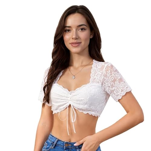 Pluvyze Dirndl Bluse Damen,Dirndlbluse Weiß,Dirndl Bluse Damen Spitze,für Bayrische Tracht Oktoberfest von Pluvyze