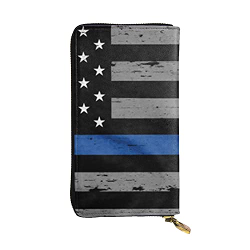 Baseball-Geldbörse mit Schnürung, Nahaufnahme, Leder, lang, modisch, lang, Kreditkartenetui, American Thin Blue Line Flagge, Einheitsgröße von Pmnnerefaq