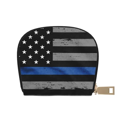 Baseball-Schnürung, Kreditkartenetui für Damen, Leder, RFID-blockierend, kleine blockierte Geldbörsen, American Thin Blue Line Flagge, Einheitsgröße von Pmnnerefaq