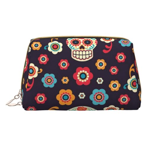 Beaver Kleine Kosmetiktasche, Leder, Make-up-Tasche für Geldbörse, Reise, Make-up-Tasche, tragbar, vielseitig, mit Reißverschluss, Make-up-Tasche für Damen, Sugar Skulls, Einheitsgröße, Kosmetikkoffer von Pmnnerefaq