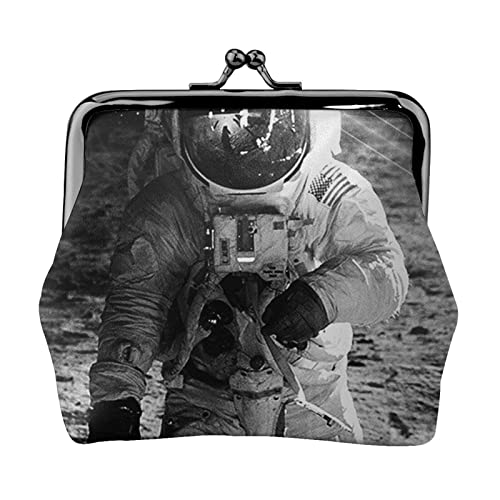 Beaver Mini-Münzgeldbörse, Leder, Kussschloss, Geldbörse, Geldbeutel, Tasche für Damen, Mädchen, Kinder, Lunar Astronaut, Einheitsgröße, Münztasche von Pmnnerefaq