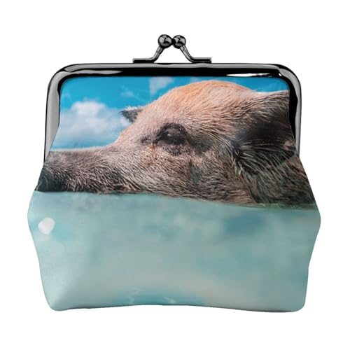 Beaver Mini-Münzgeldbörse, Leder, Kussschloss, Geldbörse, Geldbeutel, Tasche für Damen, Mädchen, Kinder, Schwein Schwimmbad, Einheitsgröße, Münztasche von Pmnnerefaq