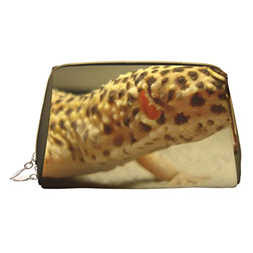 Einzigartige kleine Kosmetiktasche mit 3D-Tier-Delfin, Leder, Make-up-Tasche für Geldbörse, Reisen, Make-up-Tasche, tragbar, vielseitig, mit Reißverschluss für Damen, Sand Leopard Gecko, von Pmnnerefaq