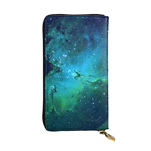 Galaxy Green Print Leder Lange Geldbörse, Frauen Leder Geldbörse Geldbörsen Mode Lange Geldbörse Damen Geldbörse Kreditkartenhalter, Galaxy Green, Einheitsgröße von Pmnnerefaq