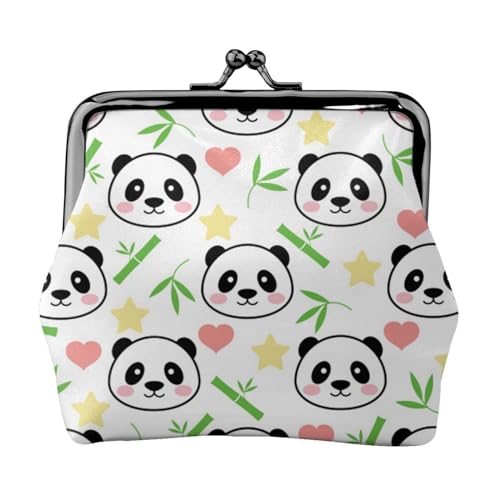 Hacker Era Mini-Münzgeldbörse, Leder, Kussschloss, Geldbeutel, Tasche für Damen, Mädchen, Kinder, Niedlicher Panda Bambus Stern, Einheitsgröße, Münztasche von Pmnnerefaq