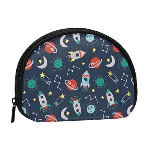 Italian Street Mini-Münzgeldbörse mit Reißverschluss, Geldbeutel für Damen, Mädchen, Kinder, Rakete Clipart Raumschiff, Einheitsgröße, Münztasche von Pmnnerefaq