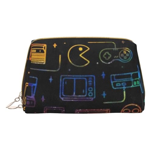 Kleine Kosmetiktasche aus Leder, Leopardenmuster, für Geldbörse, Reisen, Make-up-Tasche, tragbar, vielseitig, mit Reißverschluss für Damen, Spiele-Videospiel-Muster, Einheitsgröße, Kosmetikkoffer von Pmnnerefaq