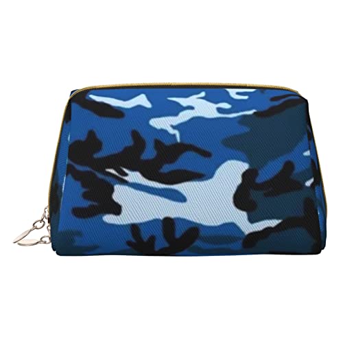 Kleine Kosmetiktasche aus Leder, Leopardenmuster, für Geldbörse, Reisen, Make-up-Tasche, tragbar, vielseitig, mit Reißverschluss für Damen, blau camouflage, Einheitsgröße, Kosmetikkoffer von Pmnnerefaq