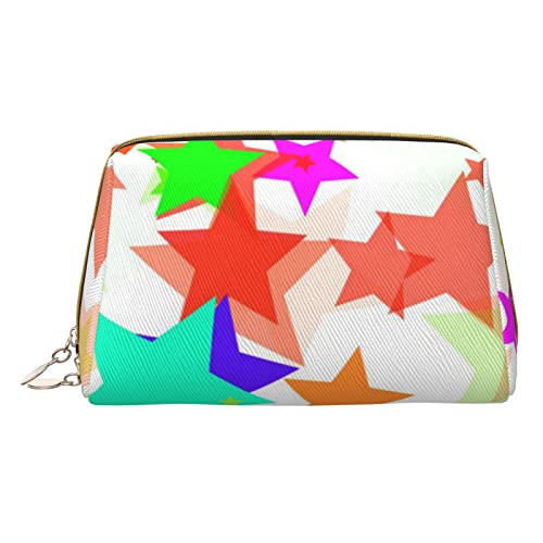 Kleine Kosmetiktasche aus Leder für Geldbörse, Reise-Make-up-Tasche, tragbar, vielseitig, mit Reißverschluss, für Damen, Galaxie-Grün, Bunte Sterne, Einheitsgröße, Kosmetikkoffer von Pmnnerefaq