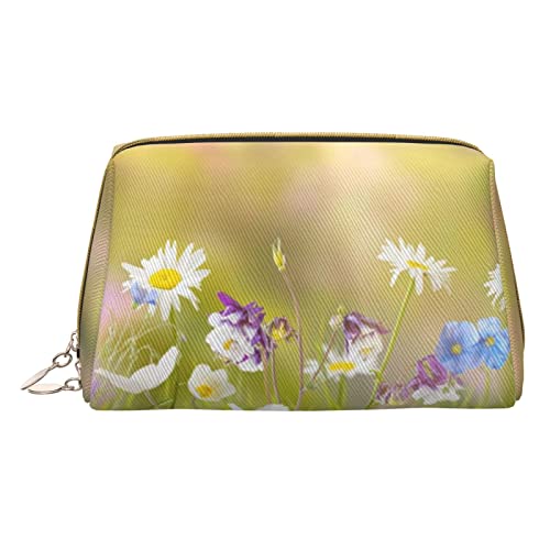 Kleine Kosmetiktasche aus Leder für den Sommerurlaub, Make-up-Tasche für Geldbörse, Reise-Make-up-Tasche, tragbar, vielseitig, mit Reißverschluss für Damen, blume, Einheitsgröße, Kosmetikkoffer von Pmnnerefaq