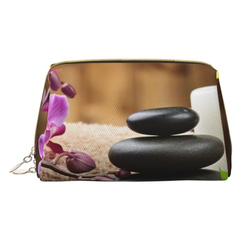 Kleine Kosmetiktasche aus Leder für unterwegs, Berglandschaft, Make-up-Tasche für Geldbörse, Reise-Make-up-Tasche, tragbar, vielseitig, mit Reißverschluss für Damen, Zen-Stein, Einheitsgröße, von Pmnnerefaq