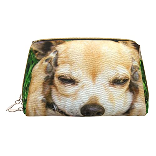 Kleine Kosmetiktasche aus Leder mit Zwergspitzen, Make-up-Tasche für Geldbörse, Reisen, Make-up-Tasche, tragbar, vielseitig, mit Reißverschluss, Make-up-Tasche für Damen, Chihuahua, Einheitsgröße, von Pmnnerefaq