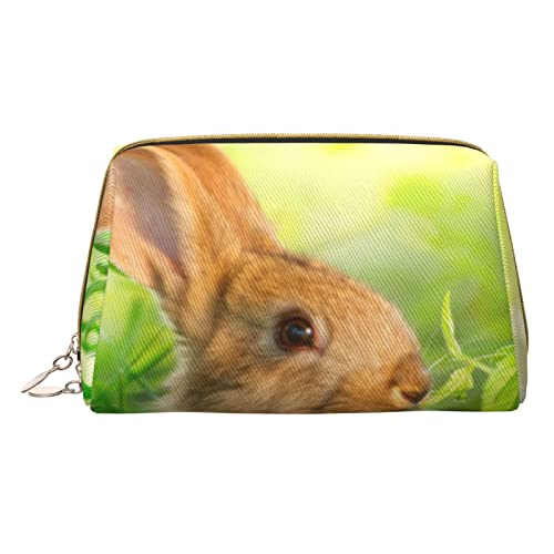 Kleine Kosmetiktasche aus Leder mit rosa Blumen und Libellen, für Geldbörse, Reisen, Make-up-Tasche, tragbar, vielseitig, mit Reißverschluss für Damen, Niedlicher Hase, Einheitsgröße, Kosmetikkoffer von Pmnnerefaq