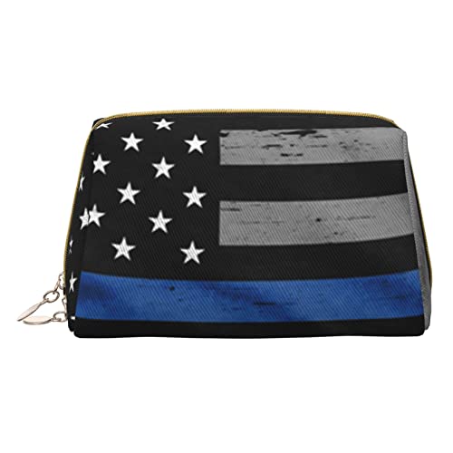 Kleine Kosmetiktasche mit Baseball-Spitze, Leder, Make-up-Tasche für Geldbörse, Reisen, Make-up-Tasche, tragbar, vielseitig, mit Reißverschluss für Damen, American Thin Blue Line Flagge, von Pmnnerefaq