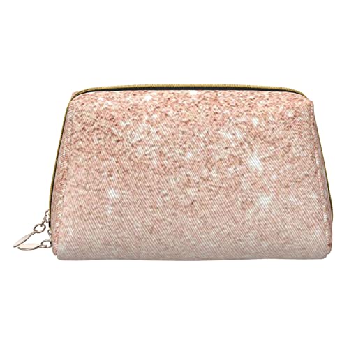 Kleine Kosmetiktasche mit Blättern auf rustikalem Holz, Make-up-Tasche für Geldbörse, Reisen, Make-up-Tasche, tragbar, vielseitig, mit Reißverschluss für Damen, Roségold, künstlicher Glitzer., von Pmnnerefaq