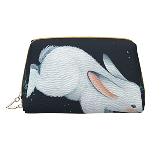 Kleine Kosmetiktasche mit Blättern und Marienkäfern, Leder, Make-up-Tasche für Geldbörse, Reisen, Make-up-Tasche, tragbar, vielseitig, mit Reißverschluss für Damen, Hase weiß, Einheitsgröße, von Pmnnerefaq