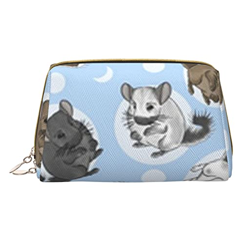 Kleine Kosmetiktasche mit Cartoon-Lama-Alpaka-Motiv, Leder, Make-up-Tasche für Geldbörse, Reisen, Make-up-Tasche, tragbar, vielseitig, mit Reißverschluss, Make-up-Tasche für Damen, Blaue Chinchillas von Pmnnerefaq