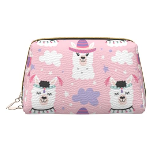 Kleine Kosmetiktasche mit Cartoon-Lama-Alpaka-Motiv, Leder, Make-up-Tasche für Geldbörse, Reisen, Make-up-Tasche, tragbar, vielseitig, mit Reißverschluss, Make-up-Tasche für Damen, Cartoon Llama von Pmnnerefaq