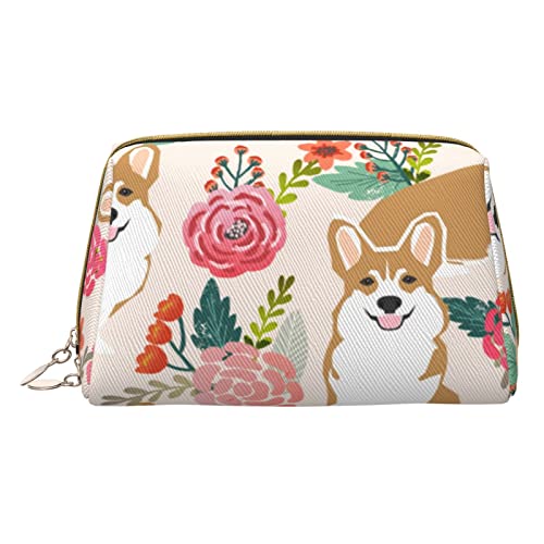 Kleine Kosmetiktasche mit Cartoon-Lama-Alpaka-Motiv, Leder, Make-up-Tasche für Geldbörse, Reisen, Make-up-Tasche, tragbar, vielseitig, mit Reißverschluss, Make-up-Tasche für Damen, Corgi Floral von Pmnnerefaq