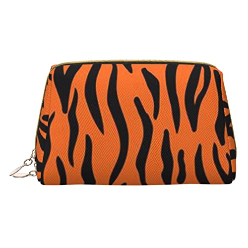 Kleine Kosmetiktasche mit Hirschbild, Leder, Make-up-Tasche für Geldbörse, Reisen, Make-up-Tasche, tragbar, vielseitig, mit Reißverschluss für Damen, Tiger Streifen Orange Muster, Einheitsgröße, von Pmnnerefaq