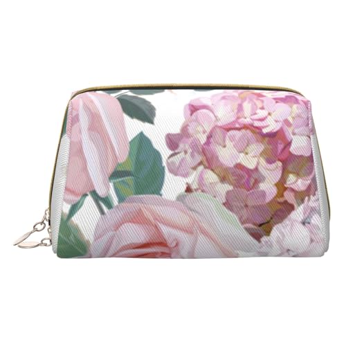 Kleine Kosmetiktasche mit Totenkopf-Motiv, Leder, Make-up-Tasche für Geldbörse, Reisen, Make-up-Tasche, tragbar, vielseitig, mit Reißverschluss für Damen, Rosa Hortensien-Rose, Einheitsgröße, von Pmnnerefaq