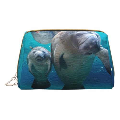 Kleine Kosmetiktasche mit grünen Eukalyptusblättern, Leder, Make-up-Tasche für Geldbörse, Reisen, Make-up-Tasche, tragbar, vielseitig, mit Reißverschluss für Damen, Westindische Seekuh, Einheitsgröße, von Pmnnerefaq