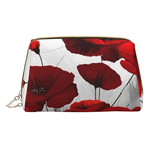 Ladybug kleine Kosmetiktasche, Leder, Make-up-Tasche für Geldbörse, Reise-Make-up-Tasche, tragbar, vielseitig, Reißverschluss, Make-up-Tasche für Damen, Rote Mohnblume, Einheitsgröße, Kosmetikkoffer von Pmnnerefaq